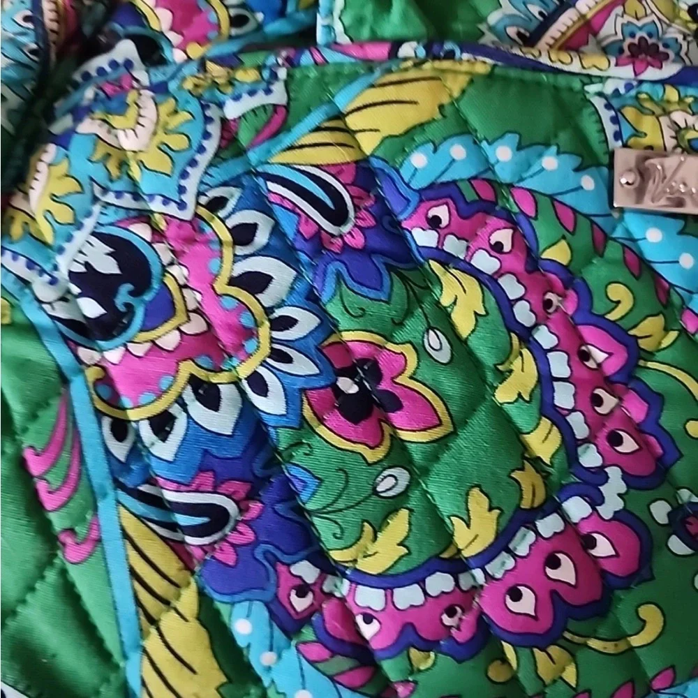 Vera Bradley Emerald Green & Pink Two Handled Satchel Bag With Wallet - Picture 3 of 10